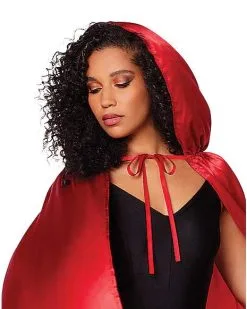 Spirit Halloween Red Satin Hooded Womens Cape -Costume Themes Shop 01277581 c