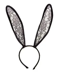 Spirit Halloween Black Velour And Lace Bunny Ears -Costume Themes Shop 01278043 b