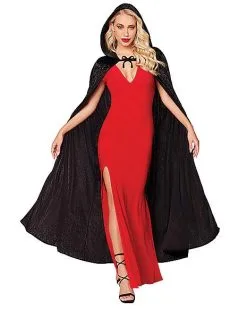 Spirit Halloween Black Velvet Hooded Womens Cape