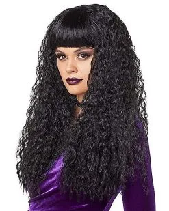 Spirit Halloween Black Crimped Wig With Bangs