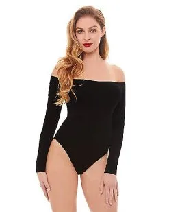 Spirit Halloween Off The Shoulder Black Bodysuit -Costume Themes Shop 01392307 a