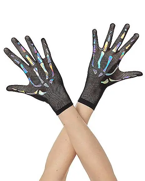 Spirit Halloween Holographic Skeleton Fishnet Gloves 3 Spirit Halloween Holographic Skeleton Fishnet Gloves