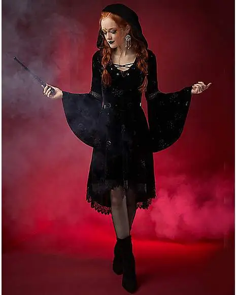 Spirit Halloween Celestial Coven Hooded Velvet Dress 5 Spirit Halloween Celestial Coven Hooded Velvet Dress - Image 3