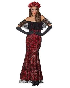 Spirit Halloween Adult La Catrina Day Of The Dead Trumpet Dress Costume