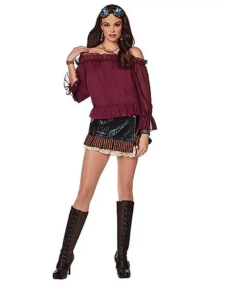 Spirit Halloween Adult Burgundy Ruffle Top 3 Spirit Halloween Adult Burgundy Ruffle Top