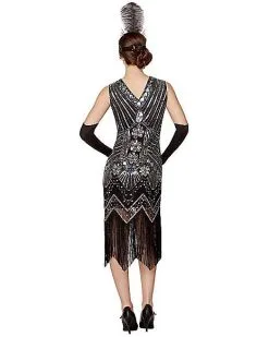 Spirit Halloween Adult Black Beaded Flapper Dress -Costume Themes Shop 01470350 c