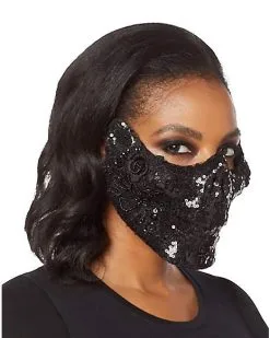 Spirit Halloween Black Skeleton Sequin Half Mask 7 Spirit Halloween Black Skeleton Sequin Half Mask -Costume Themes Shop 01473255 c
