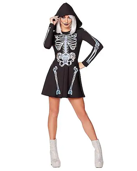 Spirit Halloween Adult Skeleton Hooded Dress 3 Spirit Halloween Adult Skeleton Hooded Dress
