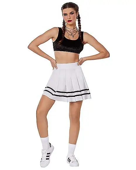 Spirit Halloween White Striped Pleated Cheerleader Skirt 5 Spirit Halloween White Striped Pleated Cheerleader Skirt - Image 3