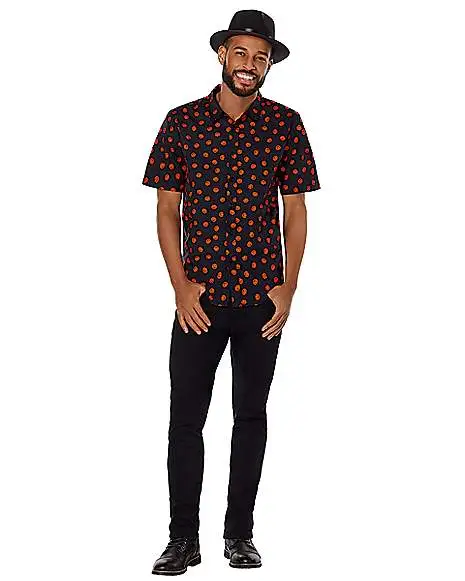 Spirit Halloween Pumpkin Print Button Down Shirt 3 Spirit Halloween Pumpkin Print Button Down Shirt