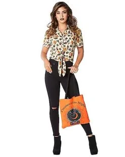 Spirit Halloween Adult Vintage Halloween Icon Tie Front Shirt And Tote Bag