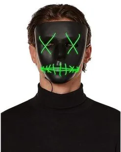 Spirit Halloween Light Up EL Wire Green Stitched Black Half Mask