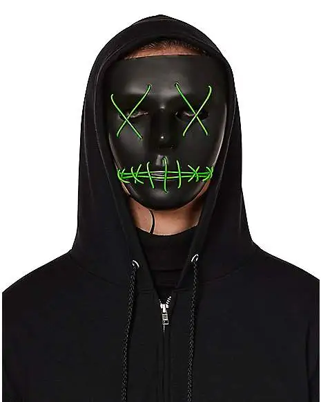 Spirit Halloween Light Up EL Wire Green Stitched Black Half Mask 4 Spirit Halloween Light Up EL Wire Green Stitched Black Half Mask - Image 2