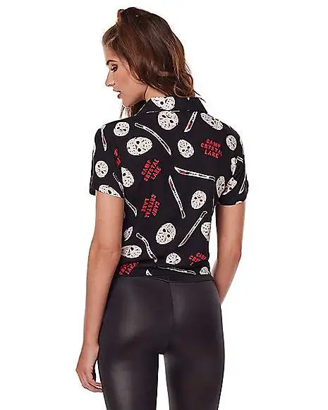 Spirit Halloween Jason Voorhees Tie Front Shirt - Friday The 13th 4 Spirit Halloween Jason Voorhees Tie Front Shirt - Friday The 13th - Image 2