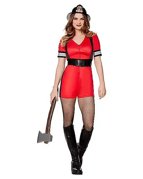 Spirit Halloween Adult Firefighter Romper Costume 3 Spirit Halloween Adult Firefighter Romper Costume