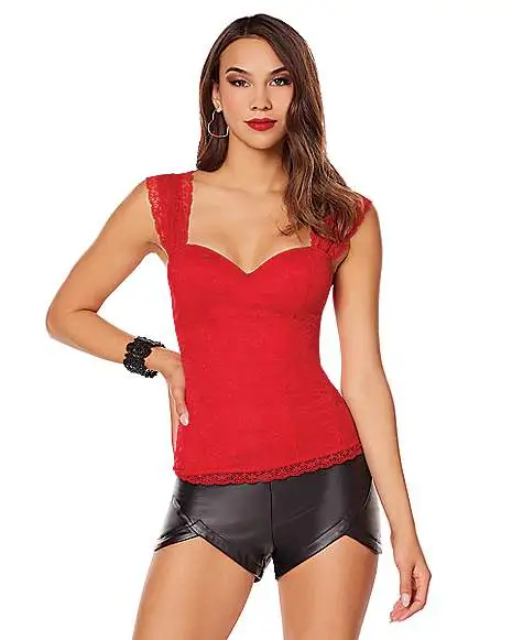Spirit Halloween Adult Red Lace Cap Sleeve Corset 3 Spirit Halloween Adult Red Lace Cap Sleeve Corset