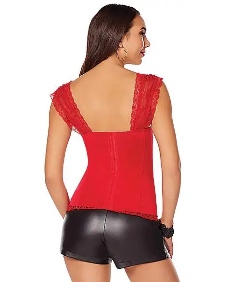 Spirit Halloween Adult Red Lace Cap Sleeve Corset 4 Spirit Halloween Adult Red Lace Cap Sleeve Corset - Image 2