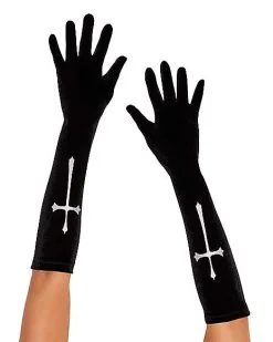 Spirit Halloween Black Gothic Cross Gloves