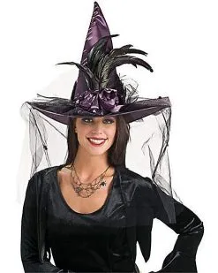 Spirit Halloween Feathered Black Witch Hat -Costume Themes Shop 07012768 a