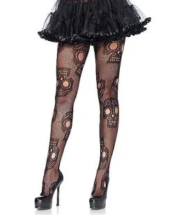 Spirit Halloween Adult Black Decorated Skull Tights -Costume Themes Shop 07406721 a