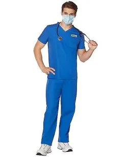 Spirit Halloween Adult Blue Medical Scrubs Costume -Costume Themes Shop 07574312 c